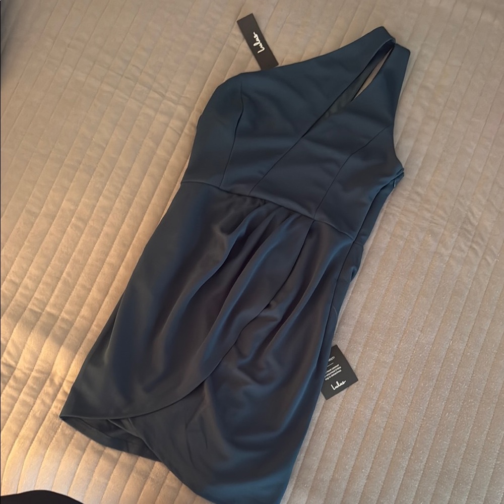 LuLus Lavish One-Shoulder Teal Bodycon Cocktail Dress